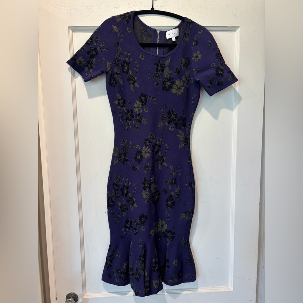 Milly Purple Floral Midi Dress